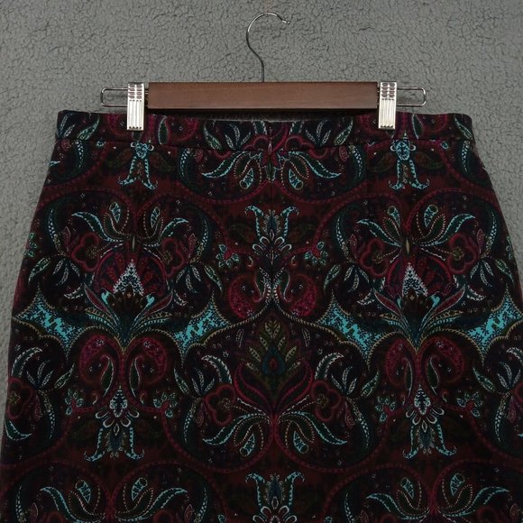 Talbots Skirt Womens 14P Petite Paisley Black Maroon Workwear Business Classic - Picture 6 of 8